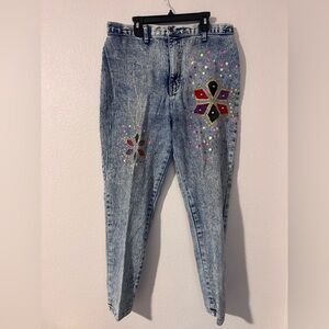 Vintage 80s Encore Jeans Colorful Embellished Cropped Jeans Size 17